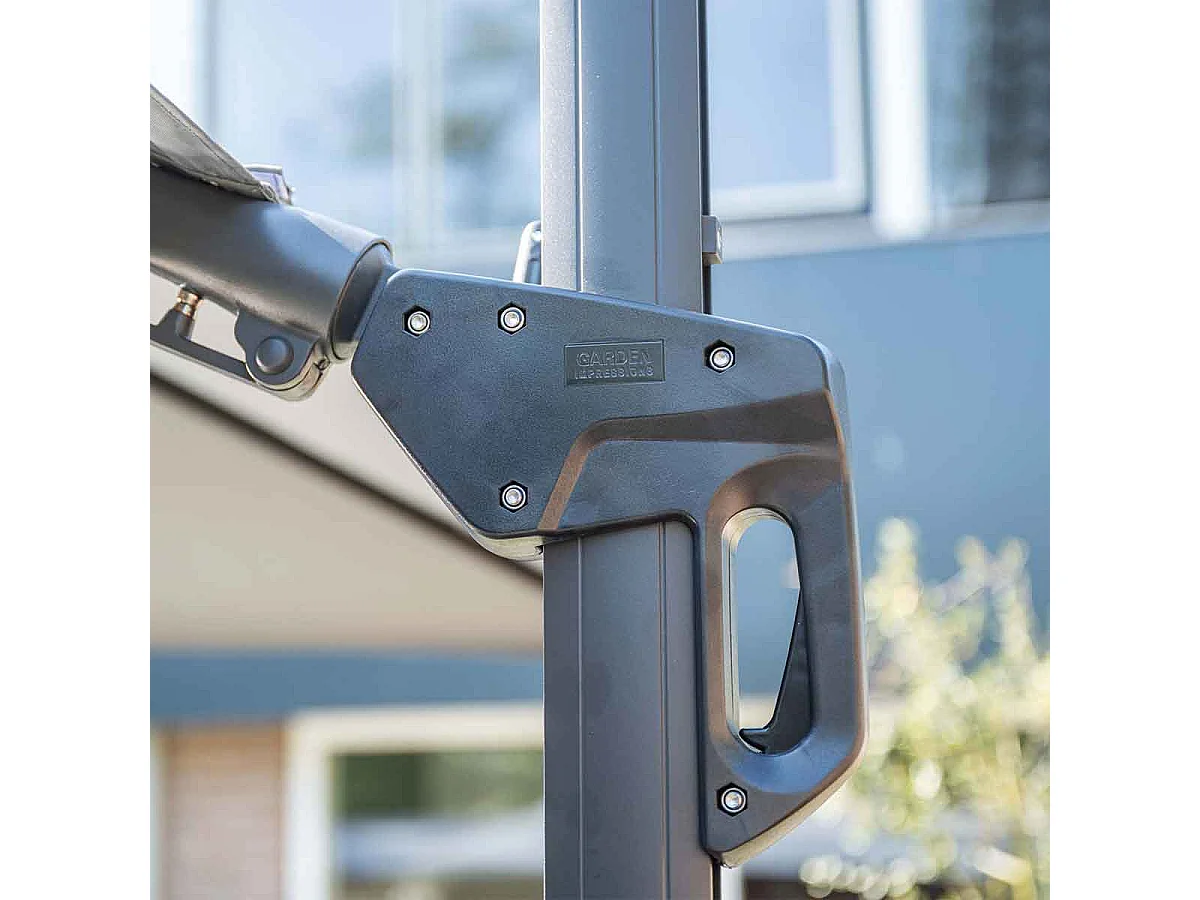 Garden Impressions Hawaii zweefparasol Ø350 cm carbon black / zand met 90kg verrijdbare parasolvoet en parasolhoes