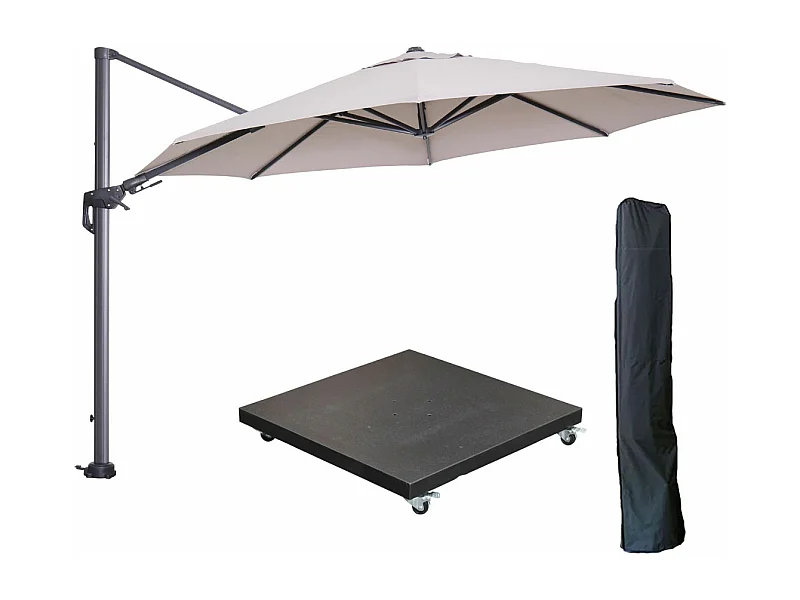 Garden Impressions Hawaii zweefparasol Ø350 cm carbon black / zand met 90kg verrijdbare parasolvoet en parasolhoes