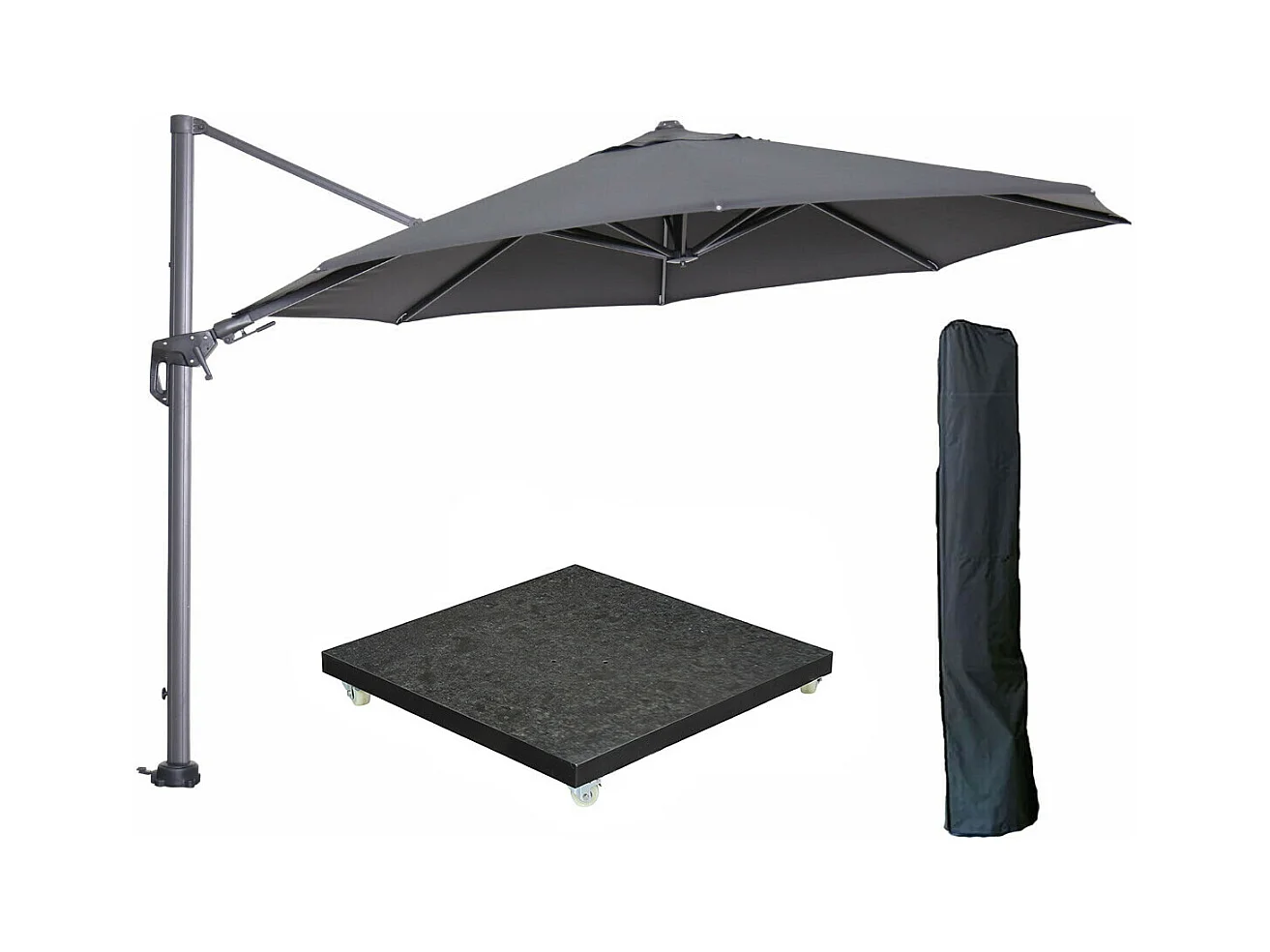 Parasol flottante Garden Impressions Hawai gris foncé Ø350 cm - housse et 90 kg piet de parasol