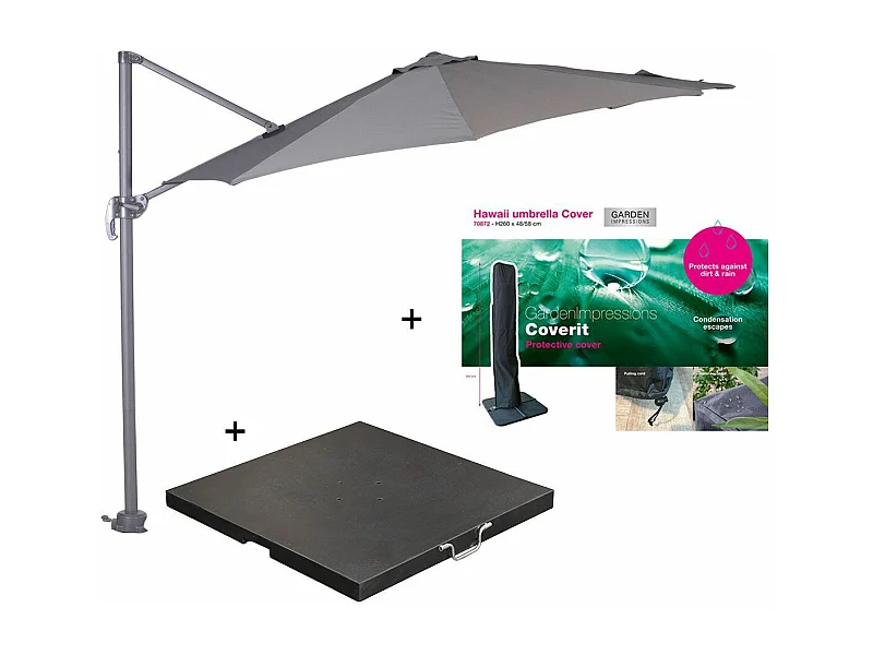 Parasol flottant Garden Impressions Hawaii gris foncé Ø300 - base mobile 80kg et housse de parasol