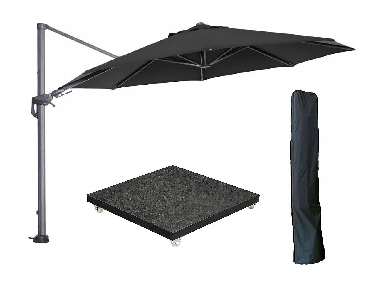 Parasol flottante Garden Impressions Hawai noir Ø350 cm - housse et 90 kg piet de parasol