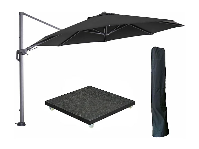 Parasol flottante Garden Impressions Hawai noir Ø350 cm - housse et 90 kg piet de parasol