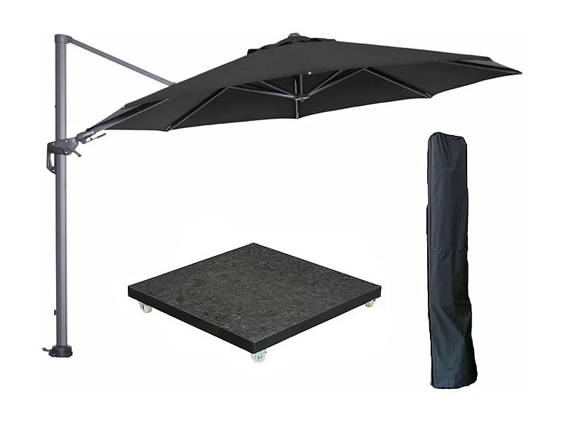 Parasol flottante Garden Impressions Hawai noir Ø350 cm - housse et 90 kg piet de parasol