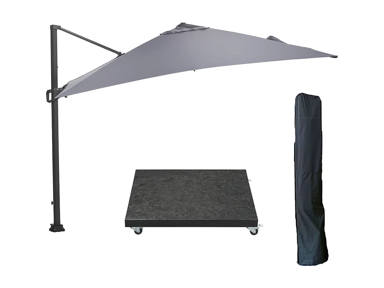 Garden Impressions Hawaii zweefparasol 300x300 cm donker grijs/licht grijs met 90 kg voet en parasolhoes