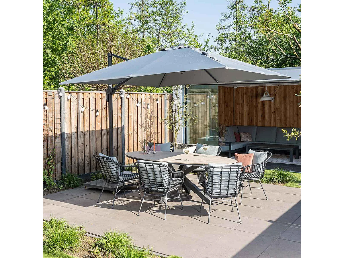 Parasol flottante Garden Impressions Hawaii Cadre carbone noir tissu gris clair 300x300 cm