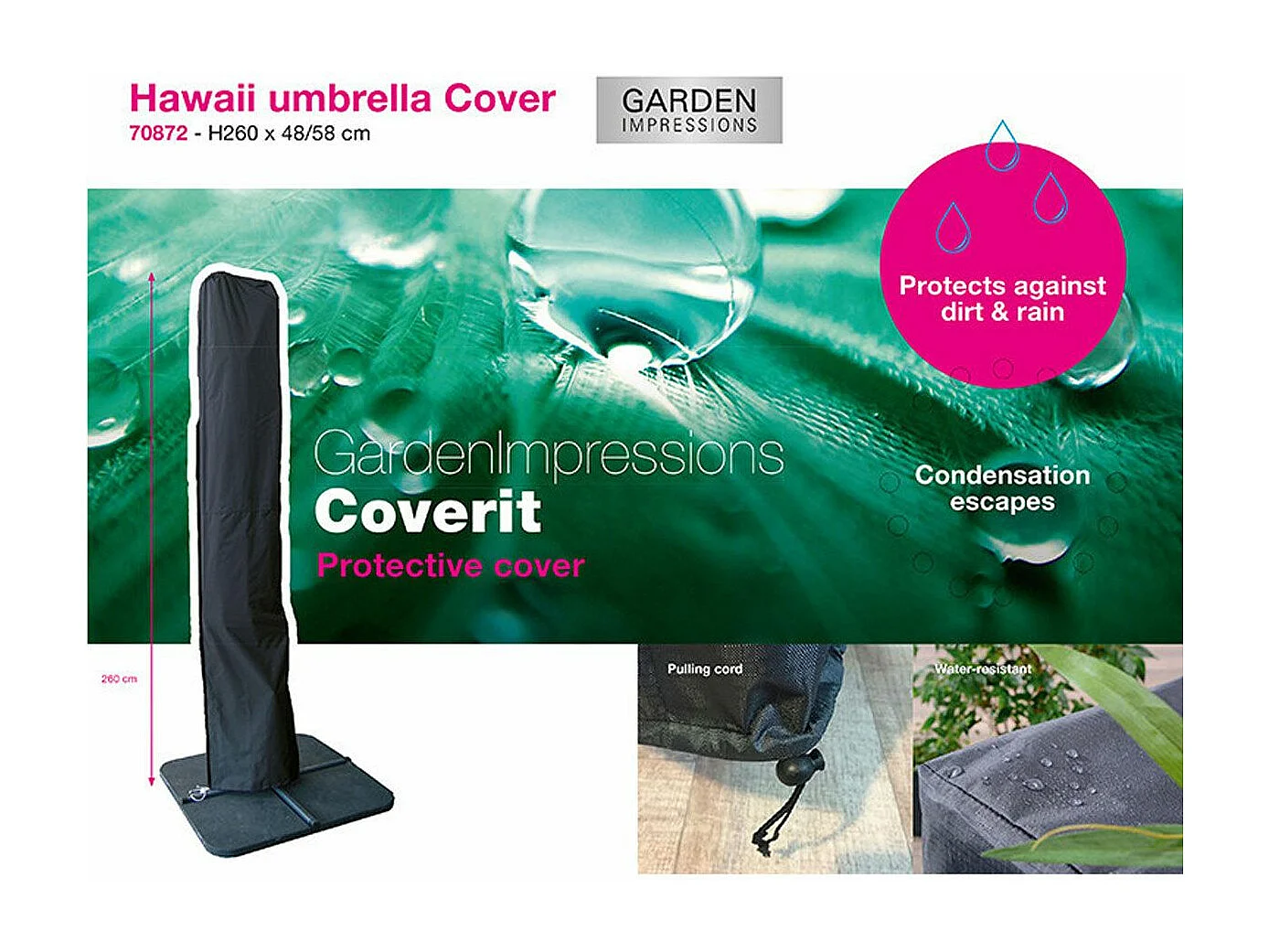 Garden Impressions Hawaii zweefparasol Ø350 cm carbon black / zwart met 90kg verrijdbare parasolvoet en parasolhoes