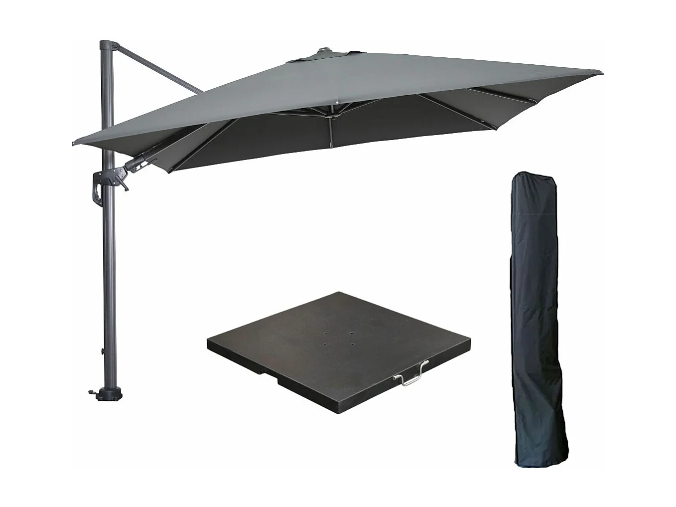 Parasol flottante Garden Impressions Hawai gris foncé 300x300cm - housse et 90 kg piet de parasol