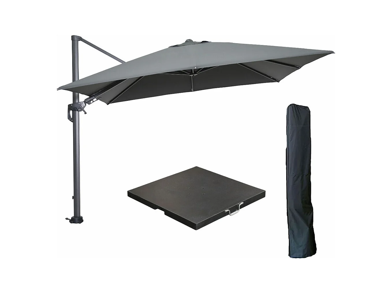 Parasol flottante Garden Impressions Hawai gris foncé 300x300cm - housse et 90 kg piet de parasol