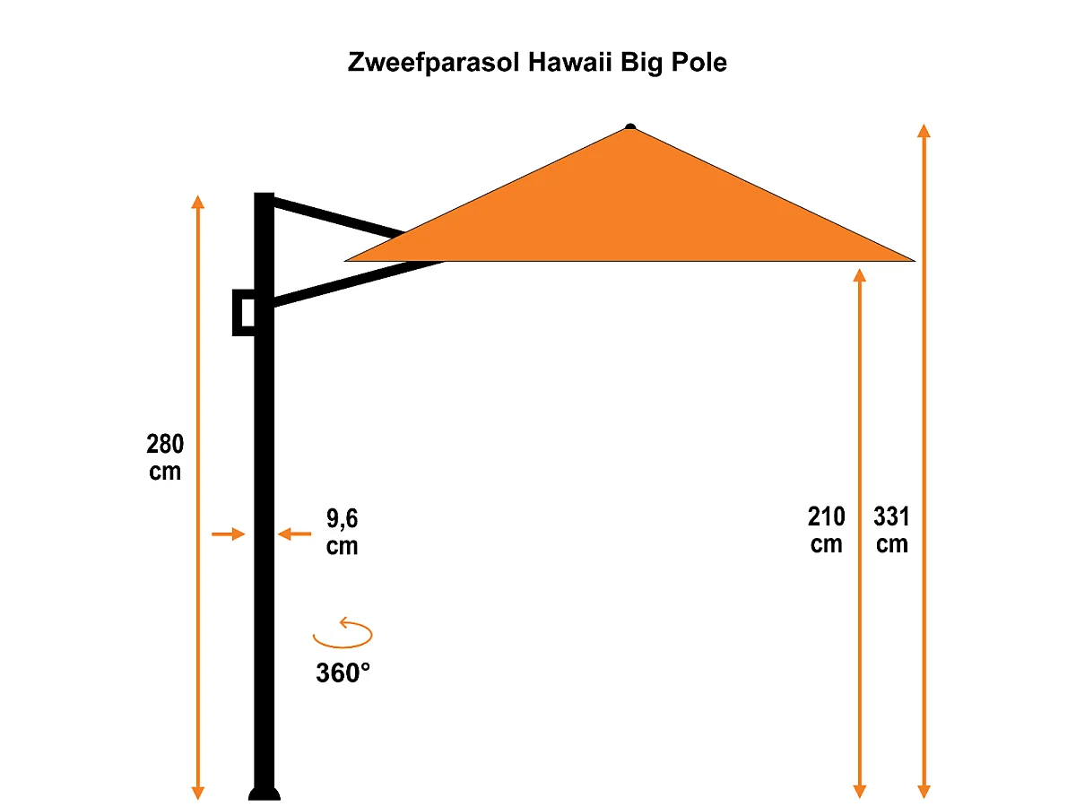 Garden Impressions Hawaii Big Pole zweefparasol 350x350 cm - frame teak look - doek donker grijs