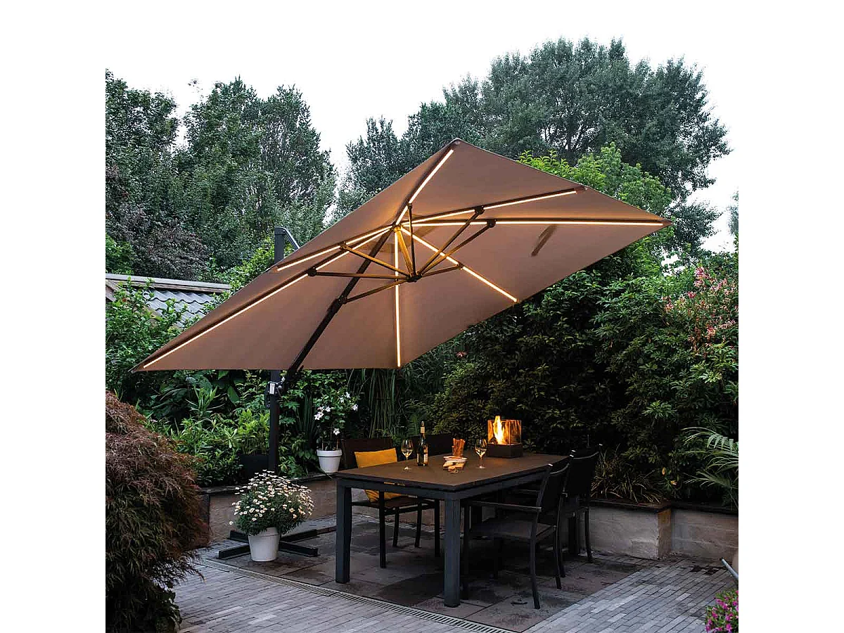 Garden Impressions Hawaii zweefparasol Lumen LED 300x300 cm - donker grijs