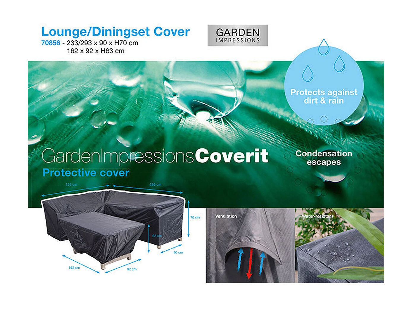 Housse de protection salon de jardin salle à manger Garden Impression 233/293x90x70 et 162x92x63cm