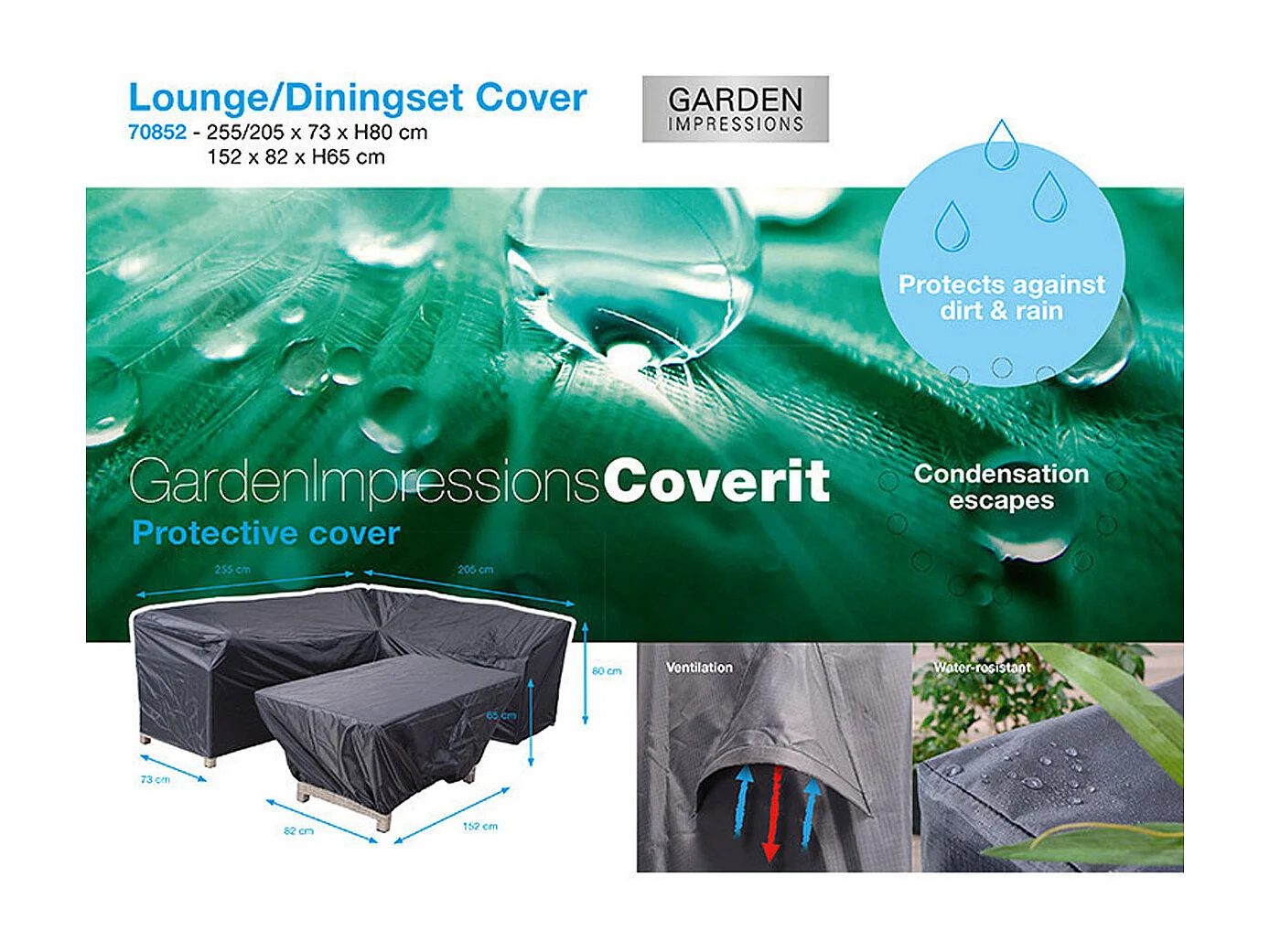 Housse de protection salon de jardin salle à manger Garden Impression 255/205x73x80 et 152x82x65cm