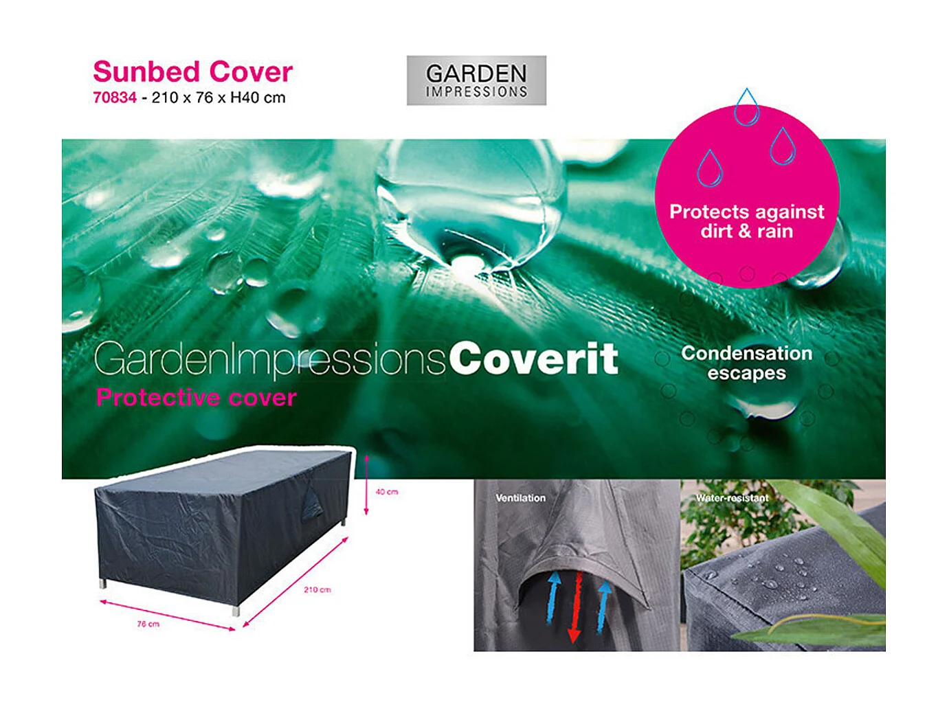 Garden Impressions Ligbed beschermhoes 210x76xH40 cm