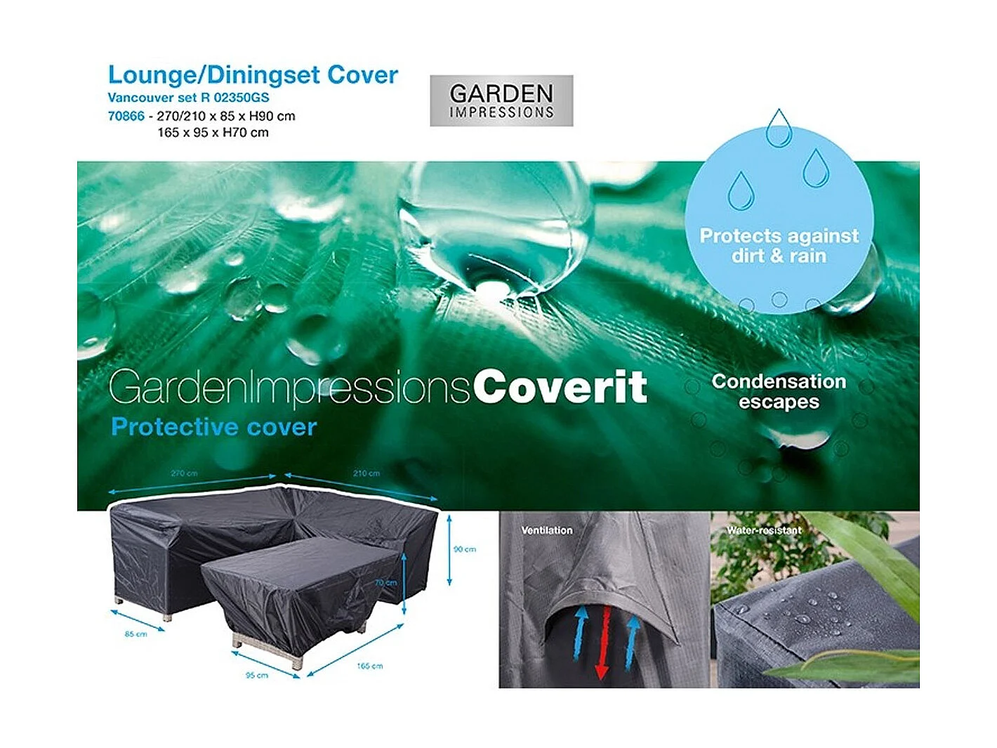 Garden Impressions Lounge dining beschermhoes R 270x210xH85/90 en 165x95xH70