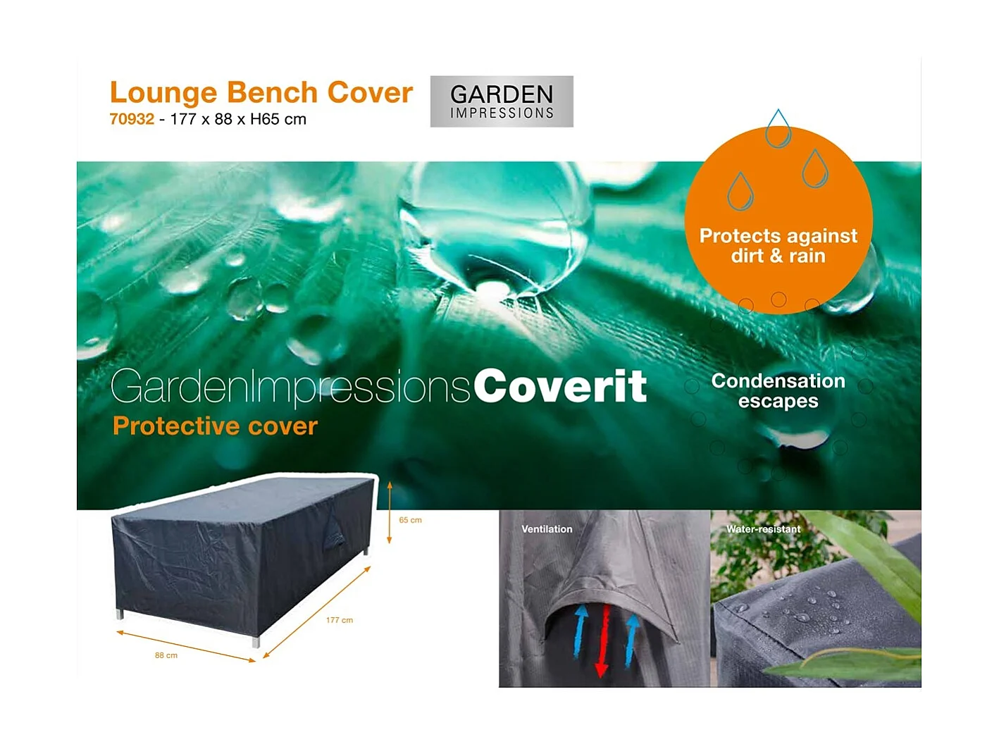 Garden Impressions Loungebank beschermhoes 177x88xH65 cm