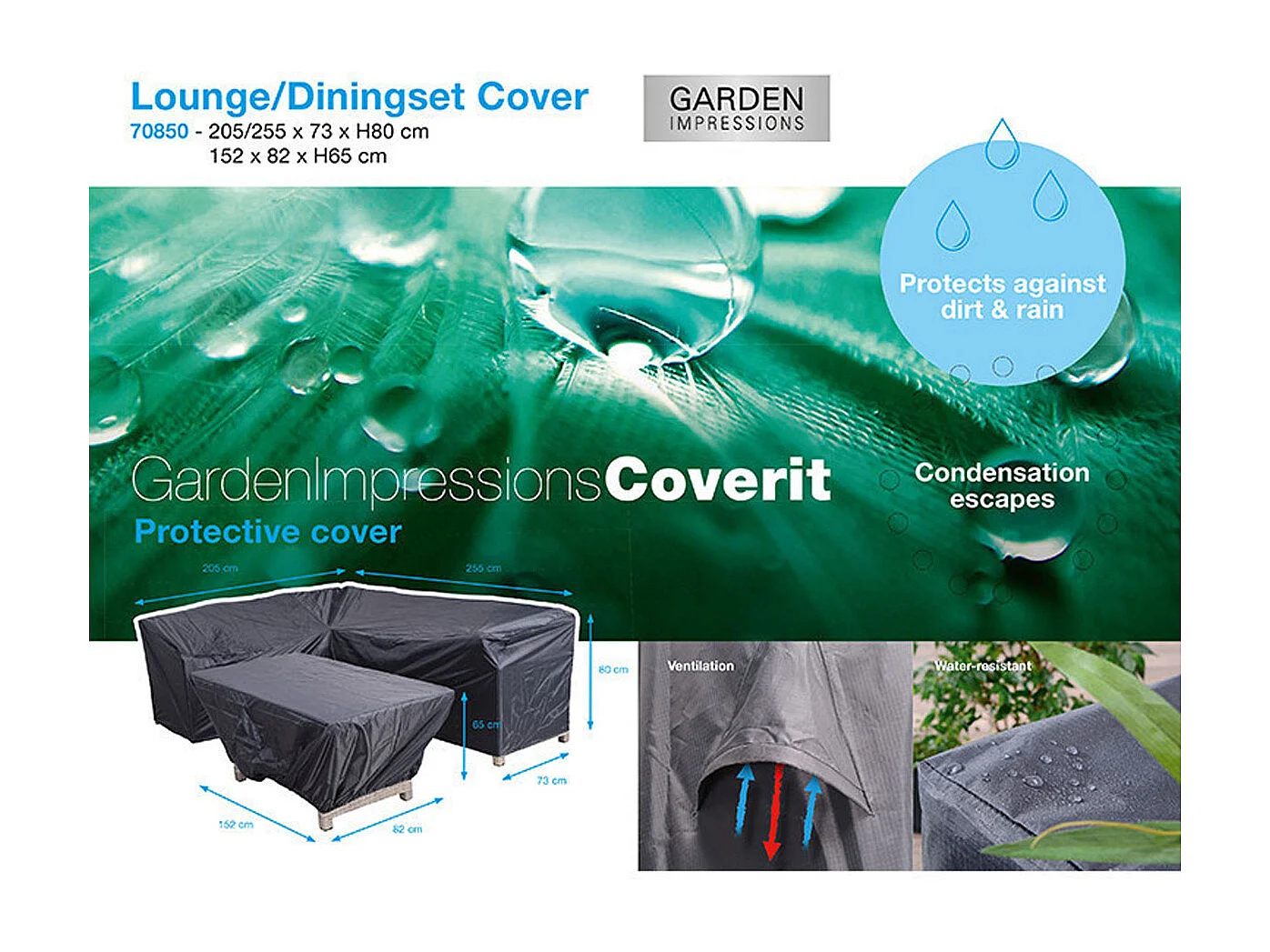 Housse de protection salon de jardin salle à manger Garden Impression 205/255x73x80 et 152x82x65cm