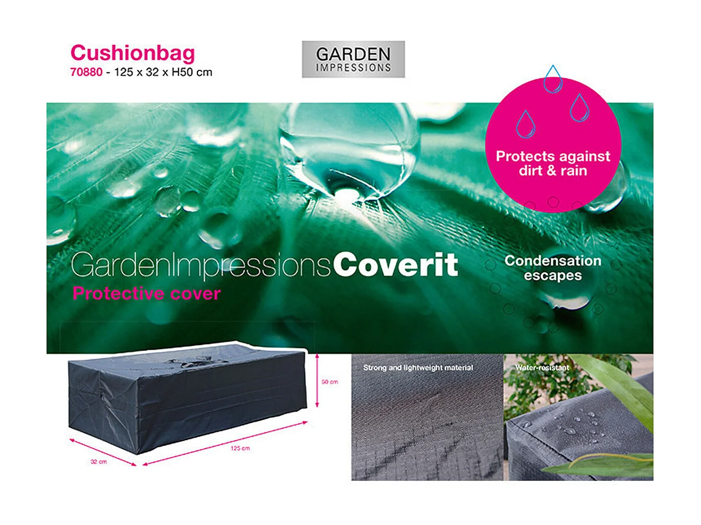 Housse de protection sac coussin Garden Impressions 125x32xh50 cm