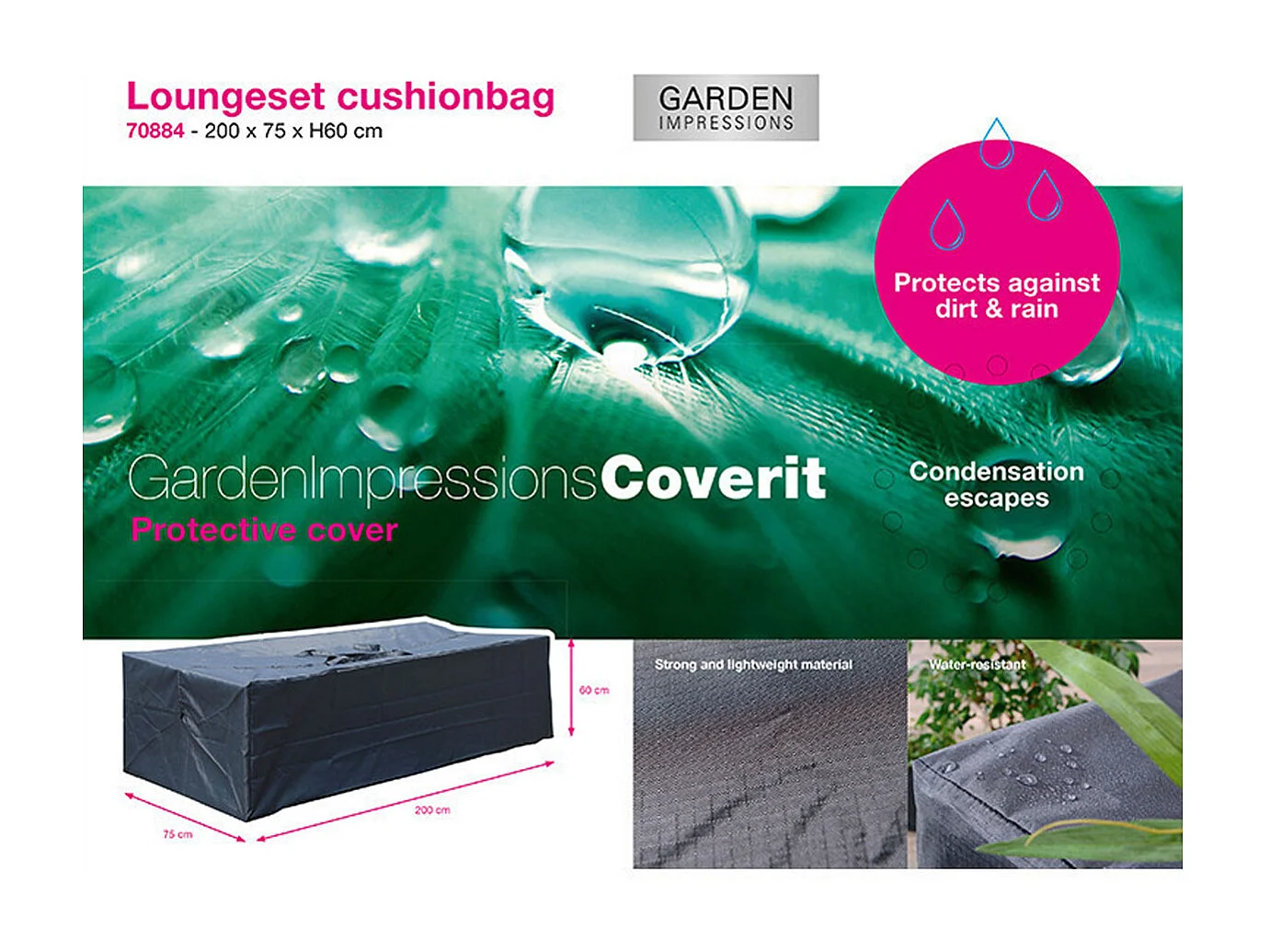 Housse de protection sac coussin Garden Impressions 200x75xh60 cm