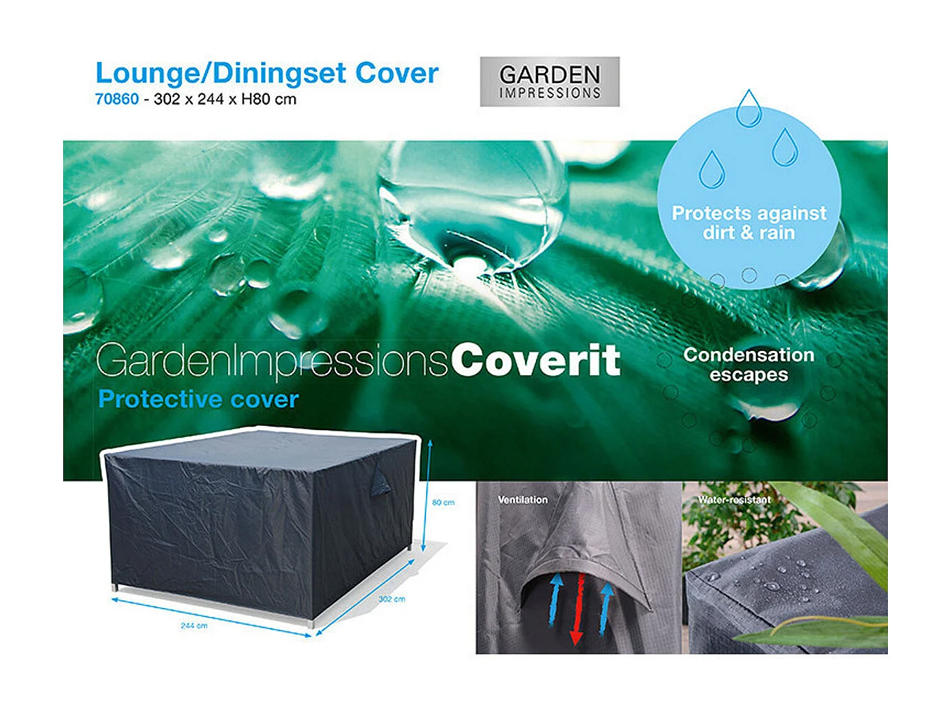 Housse de protection salon de jardin salle à manger Garden Impressions 302x244xh80cm