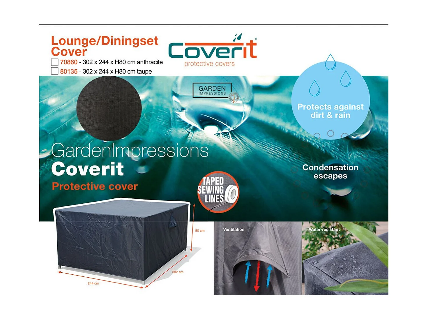Housse de protection salon de jardin salle à manger Garden Impressions 302x244xh80cm