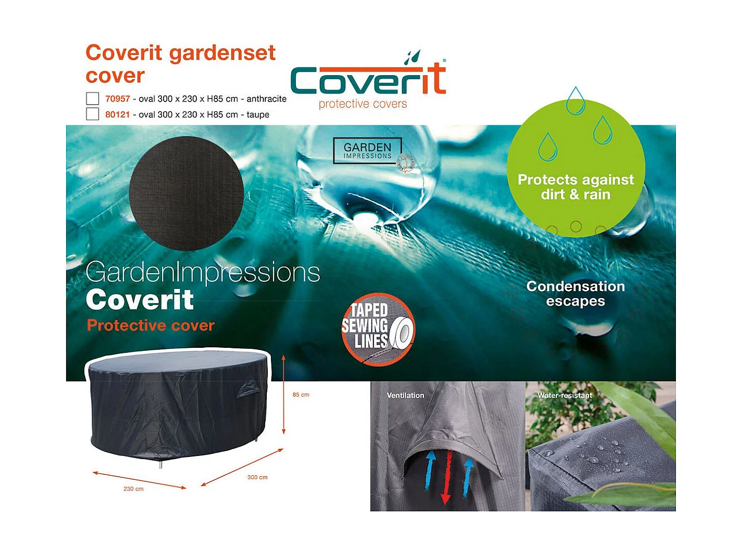 Housse de protection pour ensemble de jardin Garden Impressions ovale 300x230x85 cm