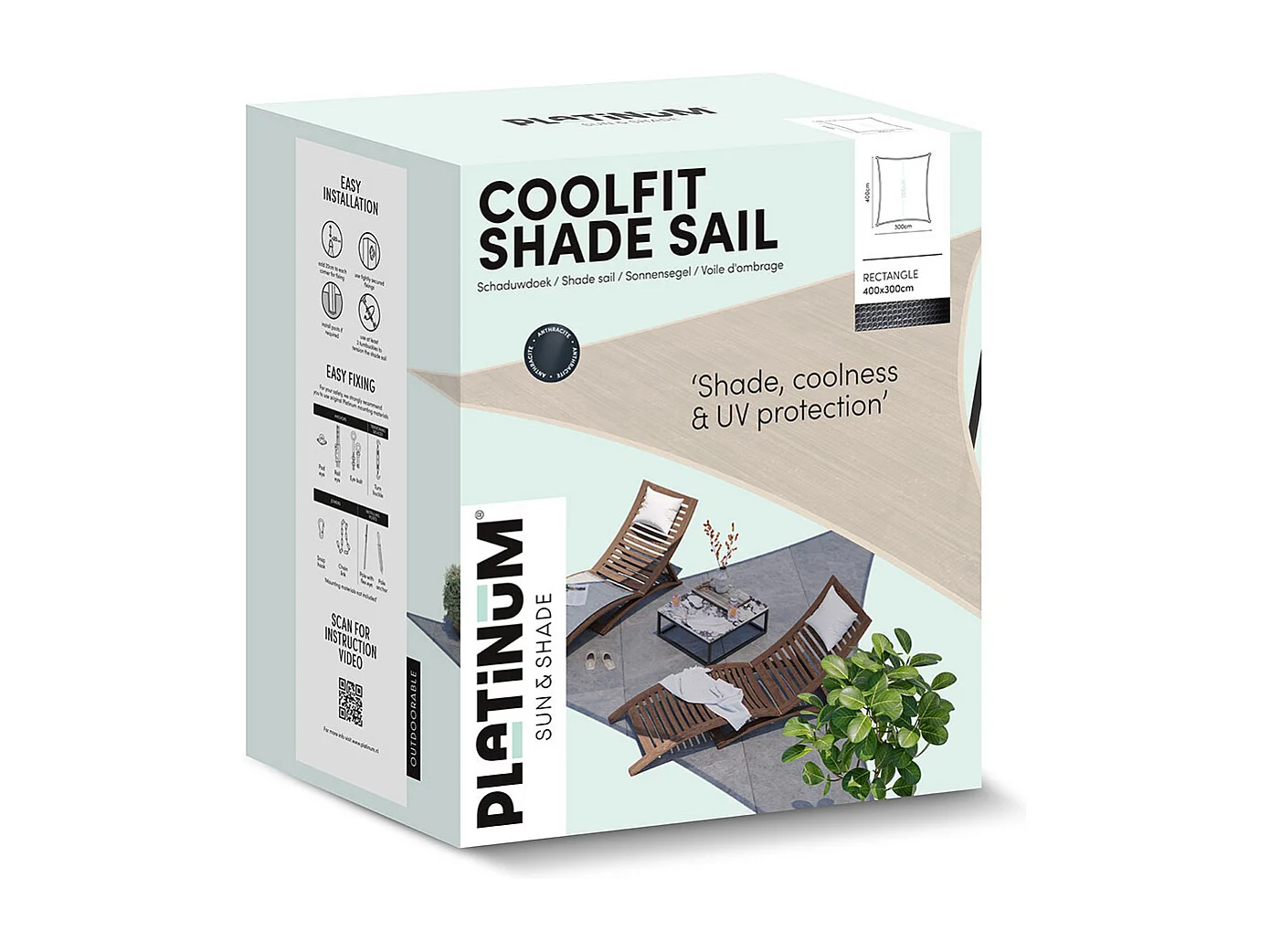 Platinum Coolfit schaduwdoek rechthoek 3.0x4.0x3.0x4.0 m - Antraciet