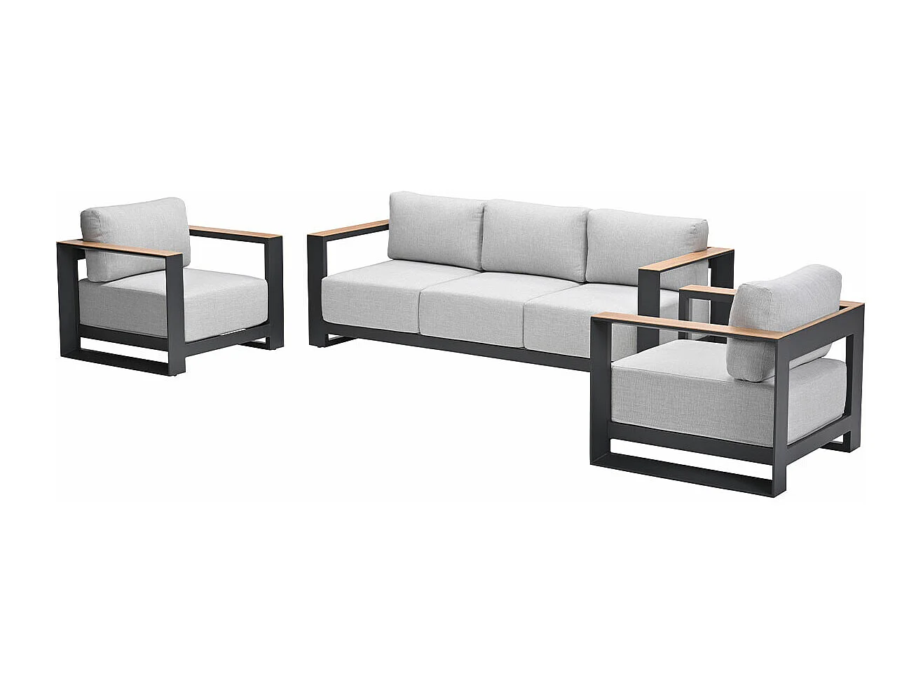 Garden Impressions Malakka loungeset 3 - delig carbon black/valley sand/light teaklook