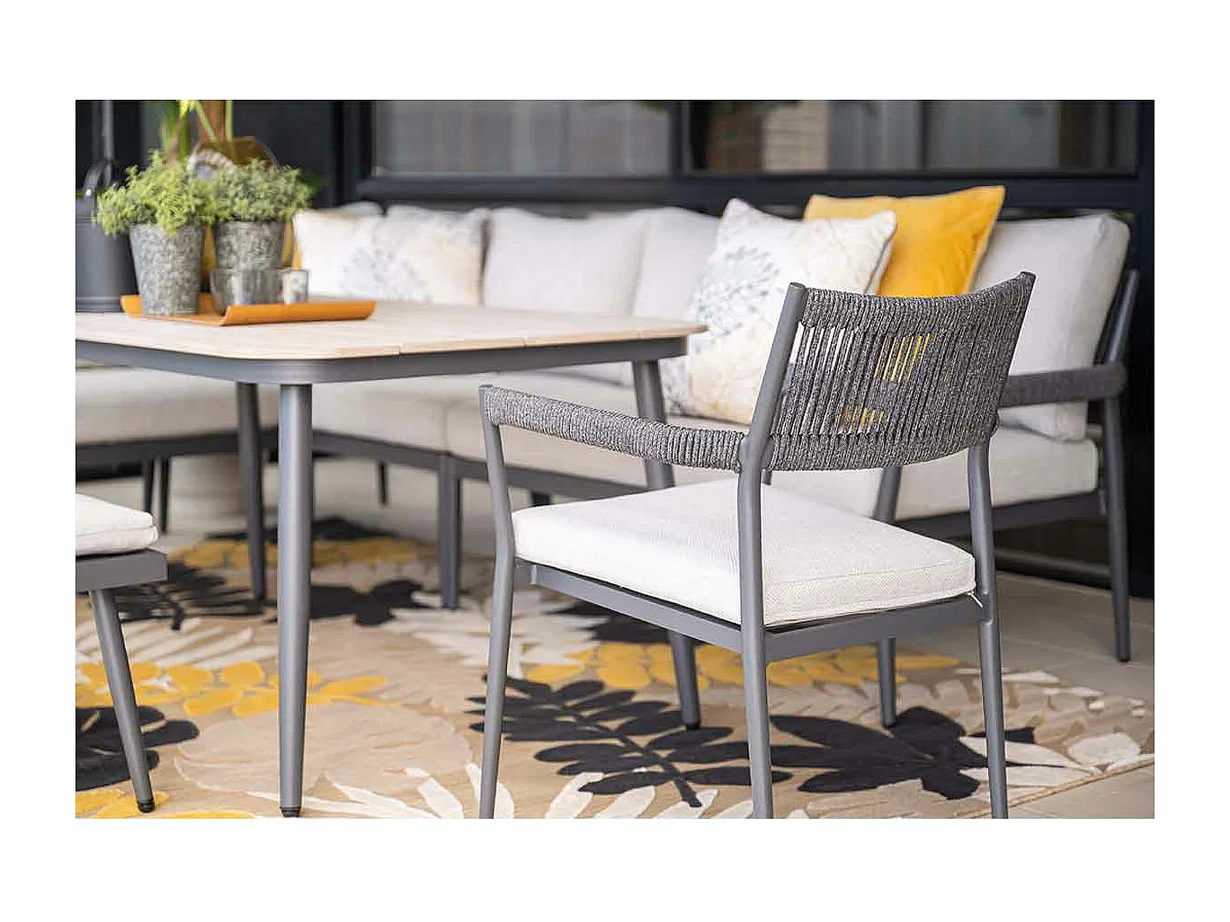 Ensemble salon salle à manger Garden Impressions Tineo gris foncé - 7 pièces