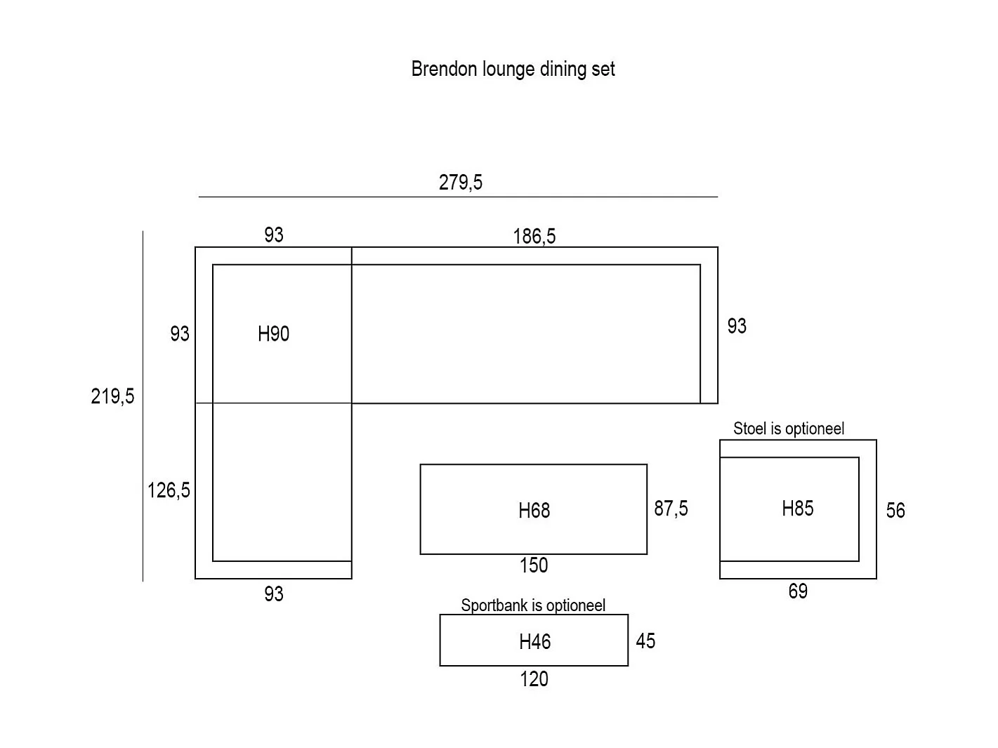 Garden Impressions Brendon lounge dining set 4-delig links - mint grijs