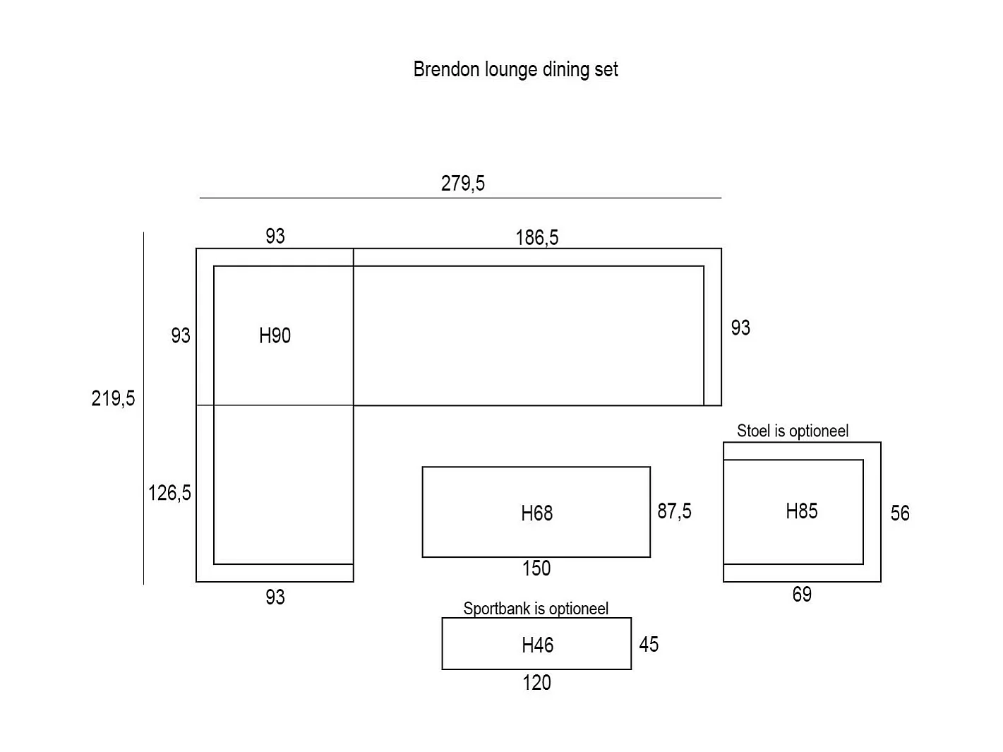 Garden Impressions Brendon lounge dining set 4-delig links - mint grijs