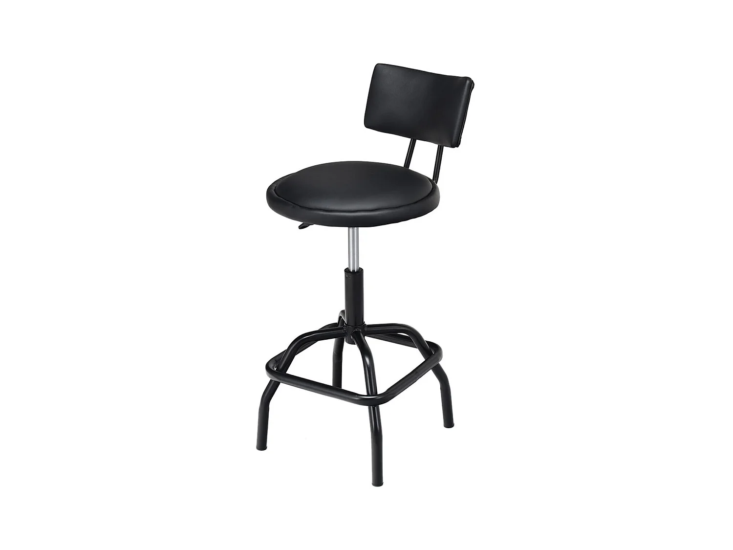 PU leren barkruk, barstoel met gevoerde rugleuning, hoge stoel met voetenbank, 360° draaibaar, verstelbare hoogte (62-73 cm), voor bars, keukens en cafés, zwart