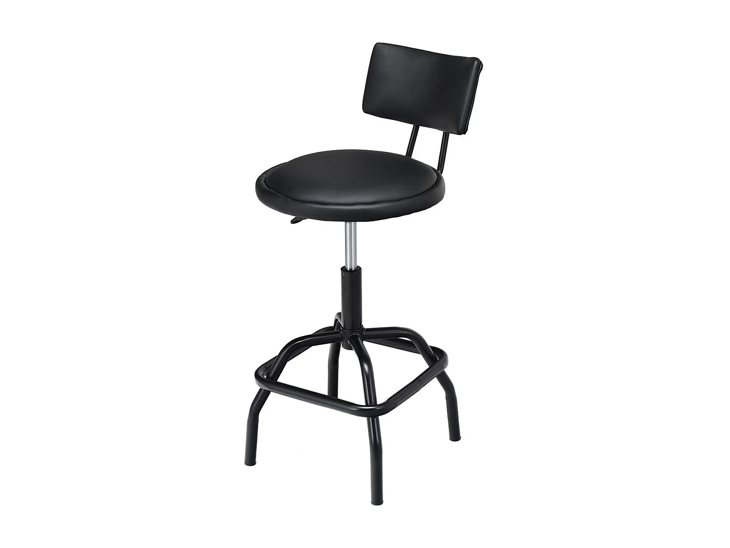 Tabouret de Bar en Cuir PU, Chaise de Bar avec Dossier Rembourré, Chaise Haute avec Repose-Pieds, Pivotant sur 360°, Hauteur Réglable (62-73CM), pour Bars, Cuisines et Cafés, Noir