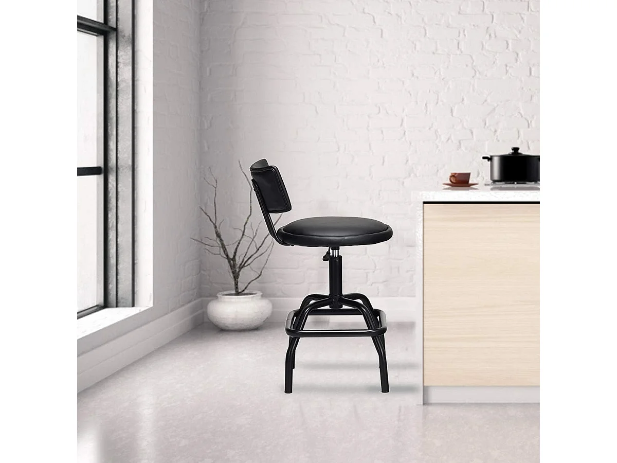 Tabouret de Bar en Cuir PU, Chaise de Bar avec Dossier Rembourré, Chaise Haute avec Repose-Pieds, Pivotant sur 360°, Hauteur Réglable (62-73CM), pour Bars, Cuisines et Cafés, Noir