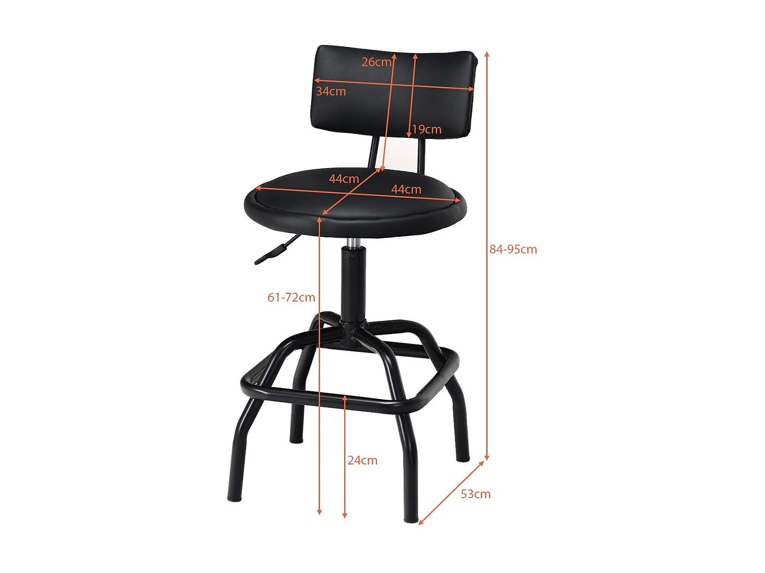 Tabouret de Bar en Cuir PU, Chaise de Bar avec Dossier Rembourré, Chaise Haute avec Repose-Pieds, Pivotant sur 360°, Hauteur Réglable (62-73CM), pour Bars, Cuisines et Cafés, Noir
