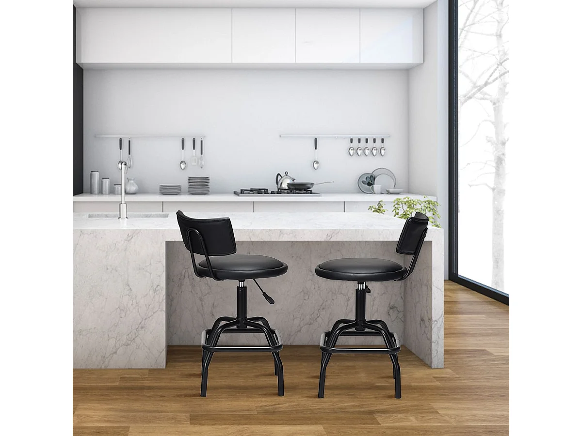 Tabouret de Bar en Cuir PU, Chaise de Bar avec Dossier Rembourré, Chaise Haute avec Repose-Pieds, Pivotant sur 360°, Hauteur Réglable (62-73CM), pour Bars, Cuisines et Cafés, Noir