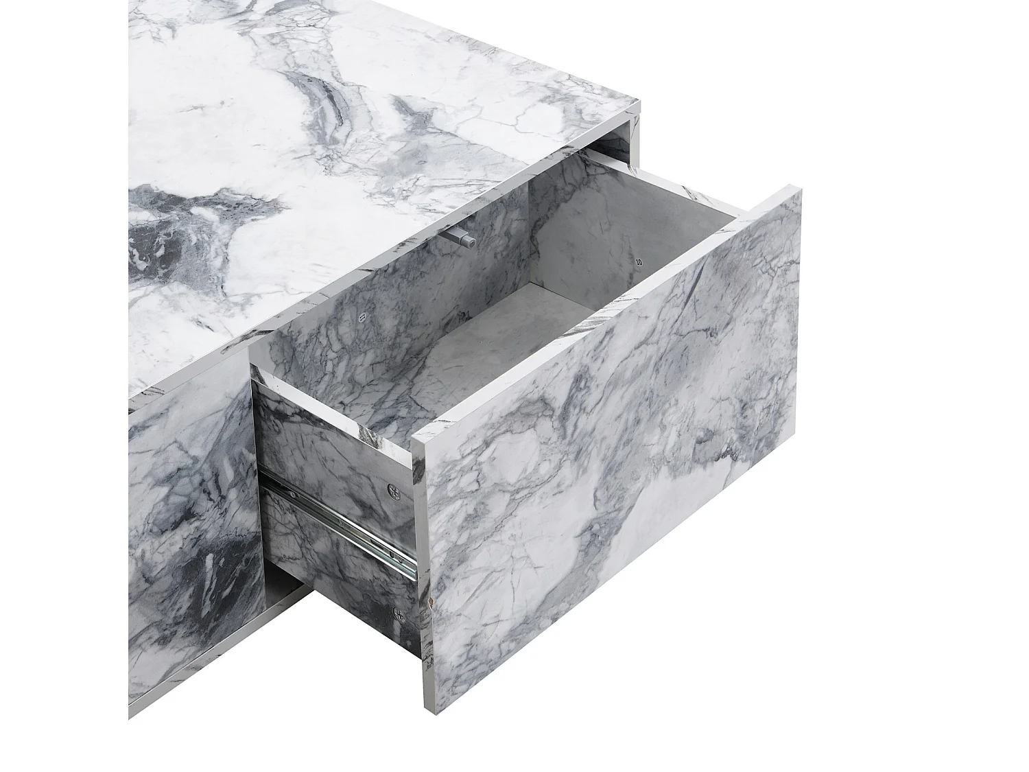 Set van 2 salontafel met opslag, MDF Marble -uiterlijk, bank en balkon, wit, 100x70x33,5 cm