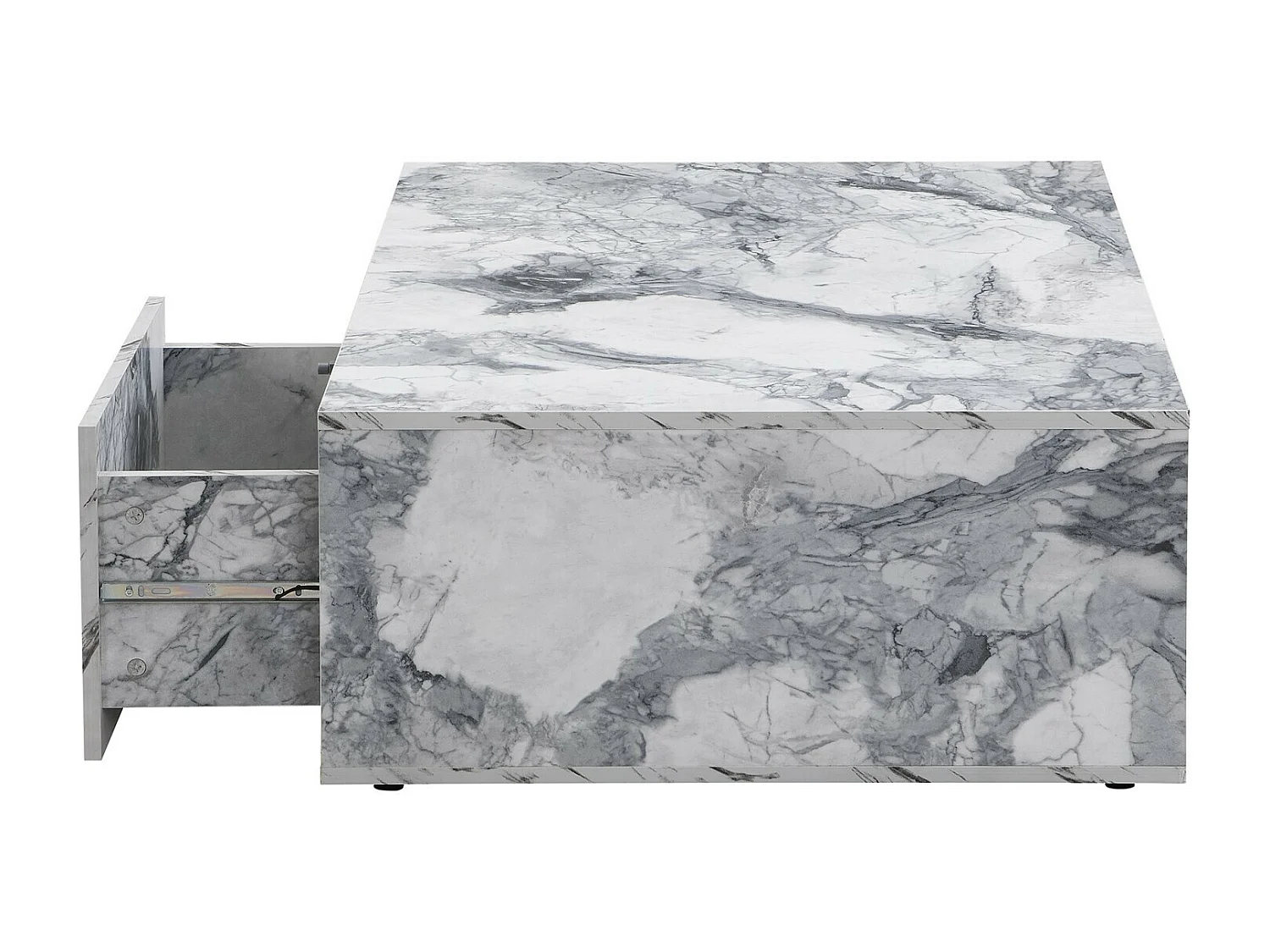 Set van 2 salontafel met opslag, MDF Marble -uiterlijk, bank en balkon, wit, 100x70x33,5 cm