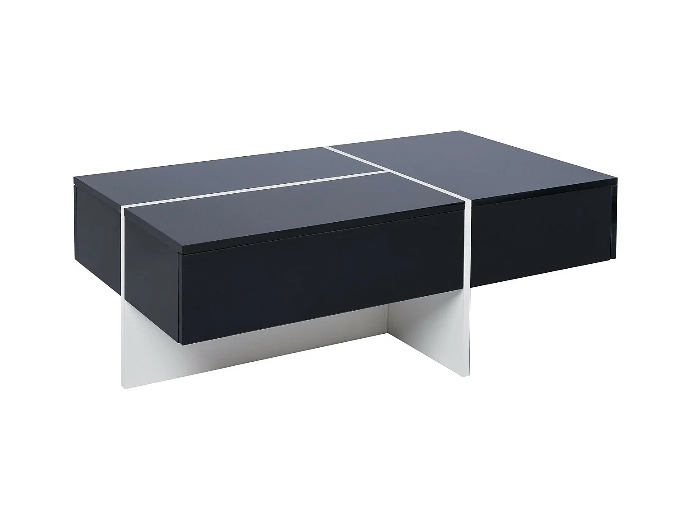 3 -Drawer -salontafel, met LED's en app, deeltjespaneel, zwart en wit, 100x50 x34,5 cm