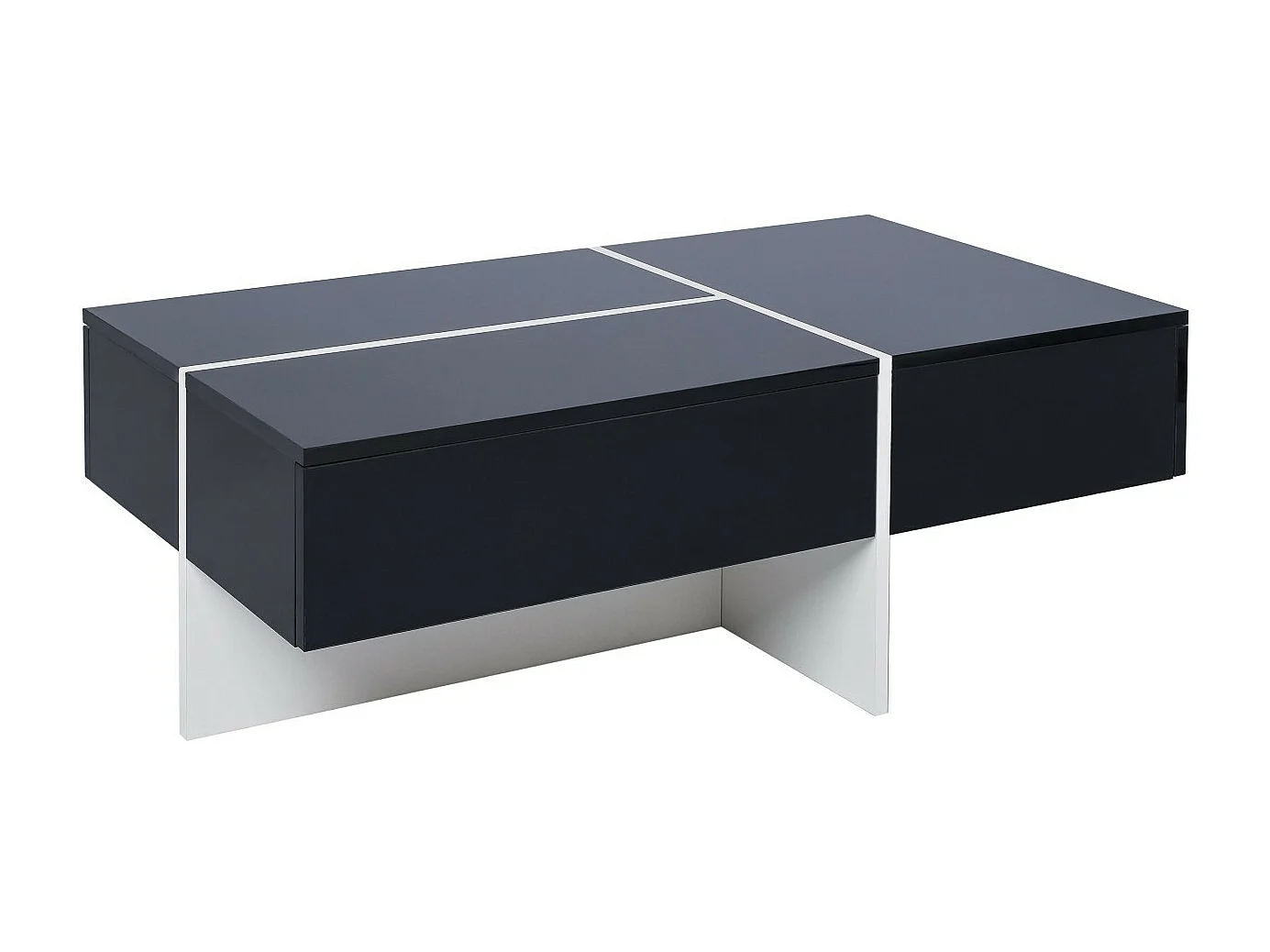 Table basse 3 tiroirs, avec LEDs et App, panneau de particule, Noir et Blanc, 100x50 x34,5cm