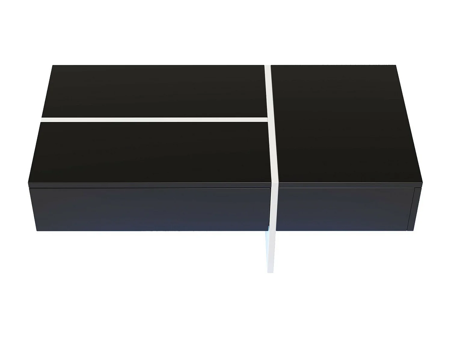 Table basse 3 tiroirs, avec LEDs et App, panneau de particule, Noir et Blanc, 100x50 x34,5cm