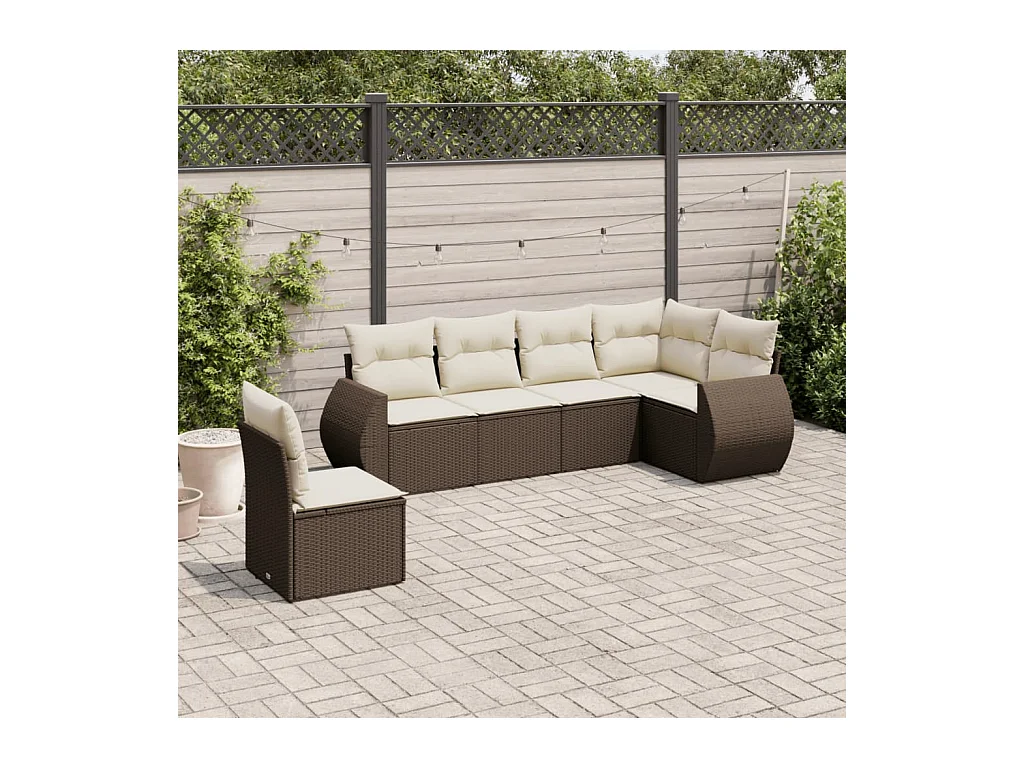 Salon de jardin avec coussins 6 pcs marron résine tressée