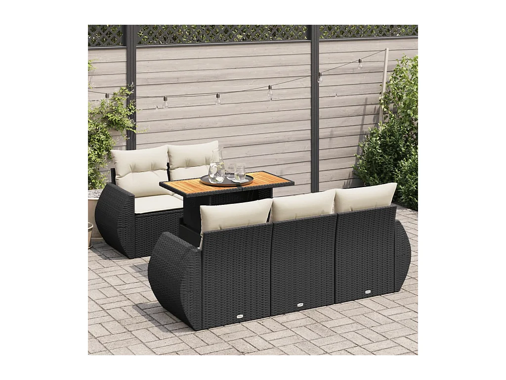 Salon de jardin 6 pcs avec coussins noir résine tressée