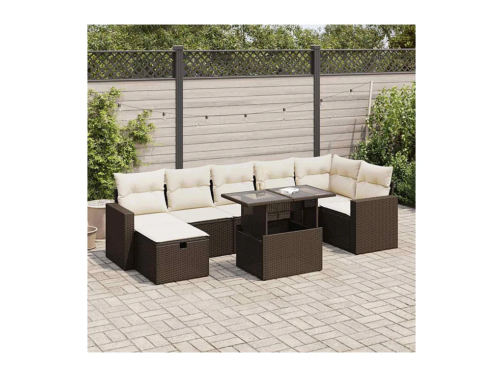Salon de jardin 8 pcs avec coussins marron résine tressée