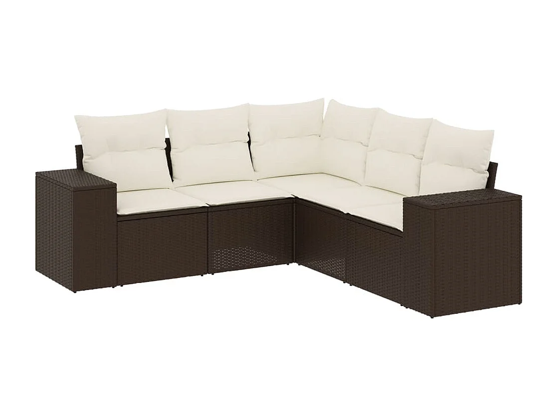 Salon de jardin avec coussins 5 pcs marron résine tressée