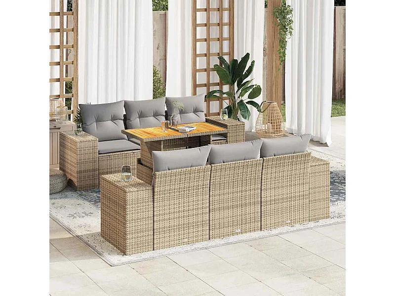 Gartenmöbel-Set mit Kissen 7-tlg. beige gewebtes Harz
