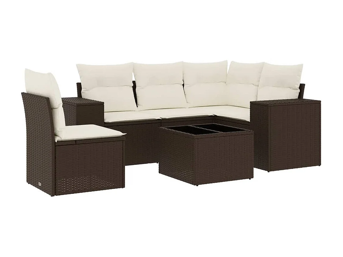 Salon de jardin avec coussins 6 pcs marron résine tressée