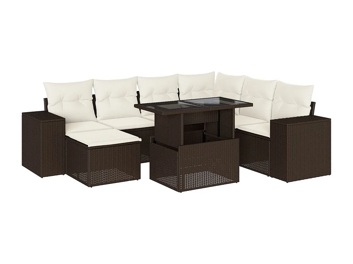 Salon de jardin 8 pcs avec coussins marron résine tressée
