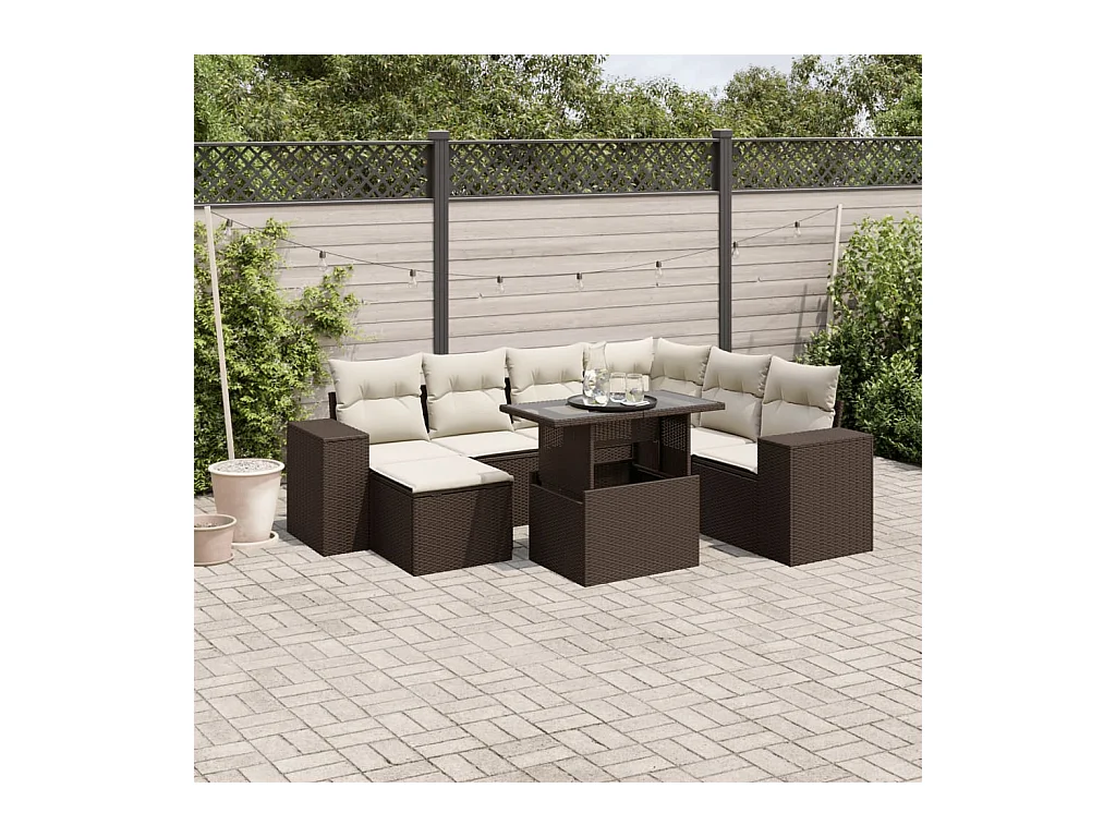 Conjunto de móveis de jardim de 8 peças com almofadas marrons em resina trançada