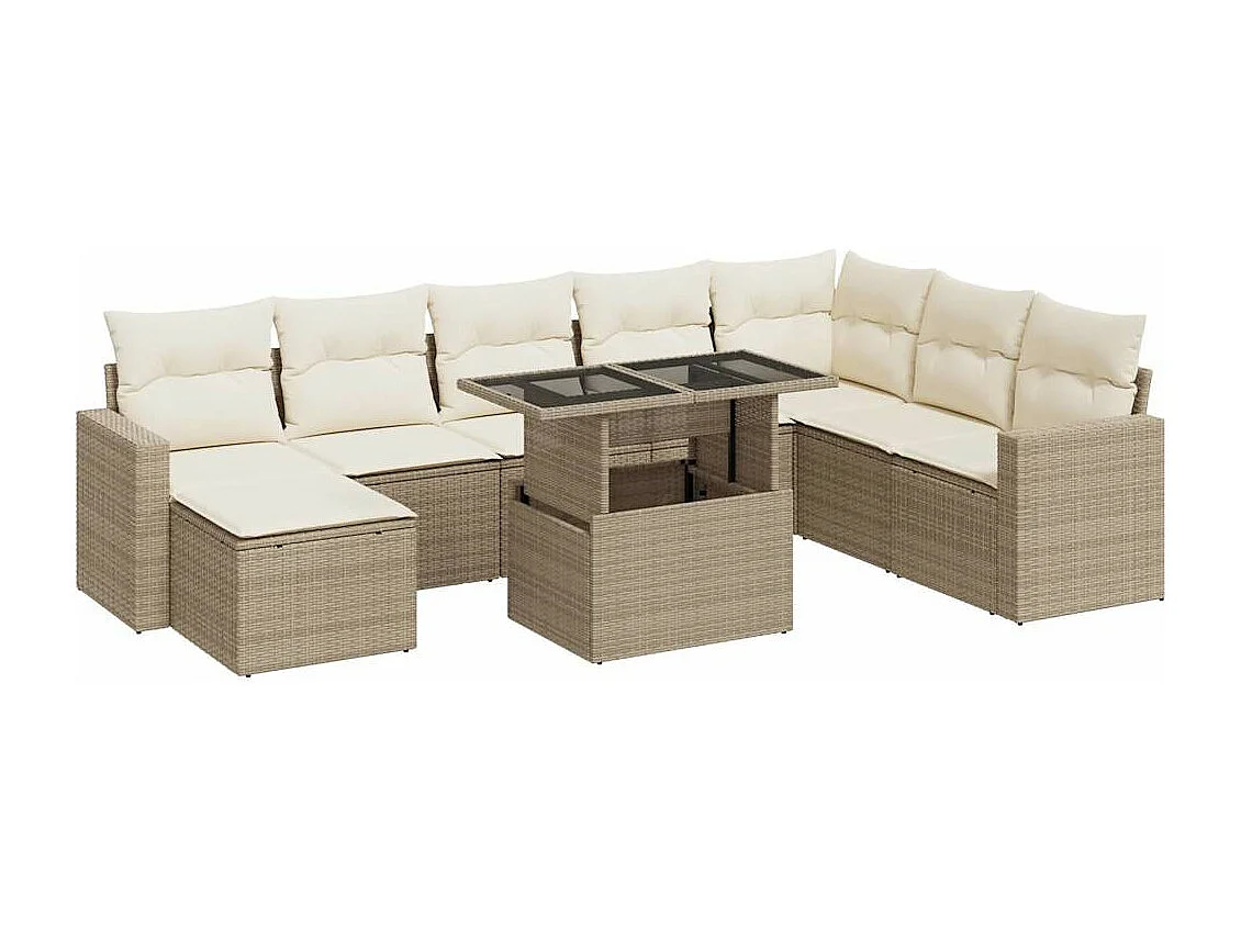 Conjunto de muebles de jardín con cojines 9 piezas resina tejida beige