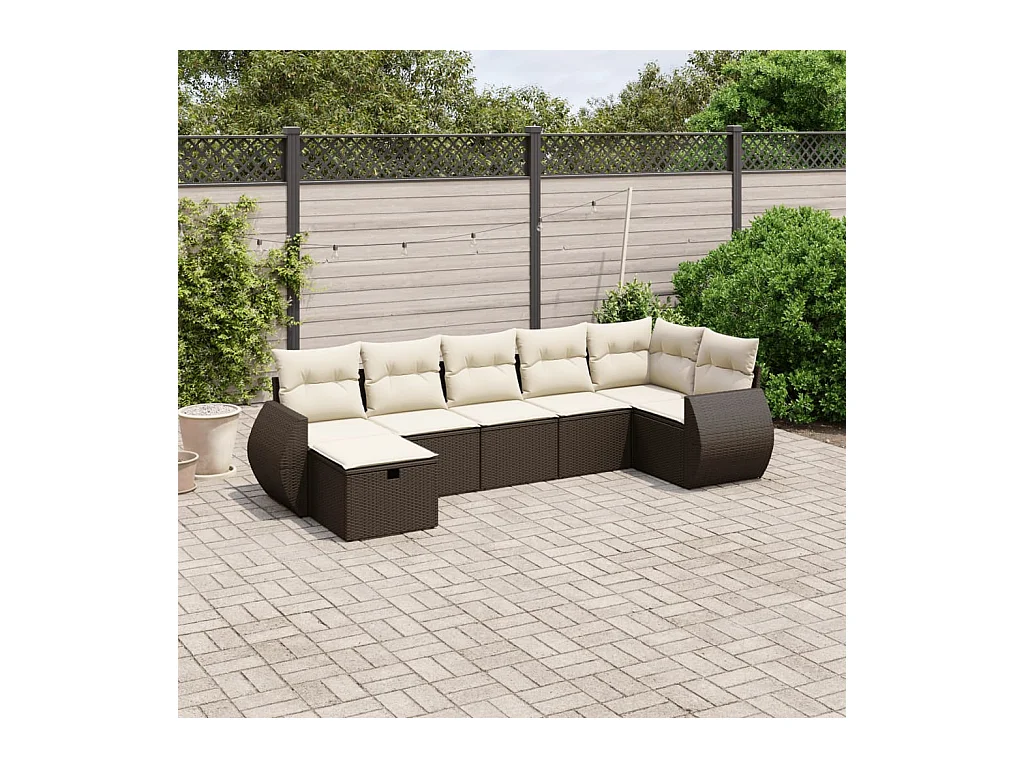 Salon de jardin avec coussins 7 pcs marron résine tressée